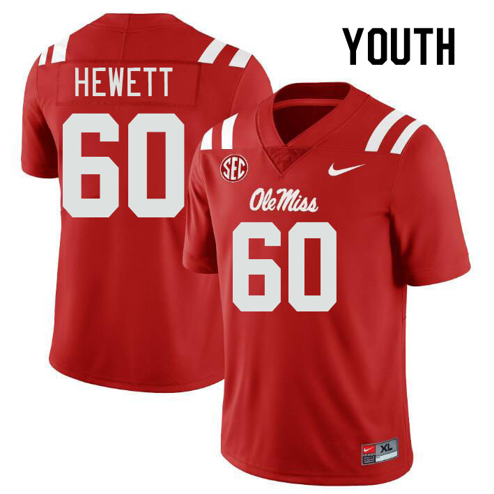 Youth #60 Lane Hewett Ole Miss Rebels College Football Jerseys Stitched-Red